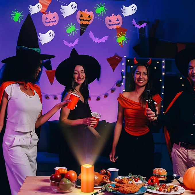 Halloween Projector Candle Ghost Projector Light Halloween Indoor Decoration Spooky Scary LED Flameless Candle Battery Operated Night Light with Remote and Timer Bedroom Home Decor Party Gift