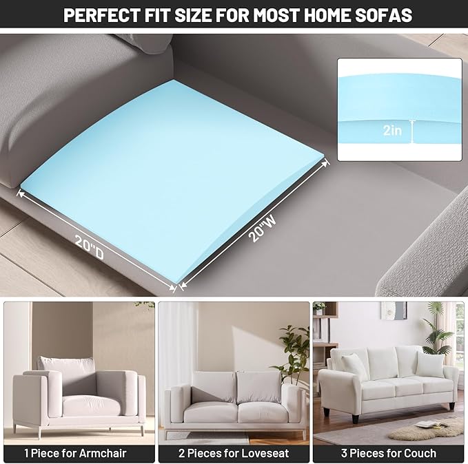 Couch Cushion Support for Sagging Seat - 20" x 20" High-Density Curved Foam Sofa Cushion Support Board,Couch Supporter for Under The Cushions,Blue Set of 2