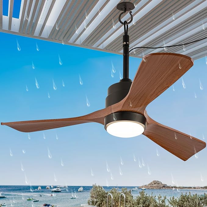 36 Inch Outdoor Ceiling Fan with Light, Gazebo Fan for Patios Waterproof, Plug in Cord Outlet Hook Wet Rated for Outside Porch, Pergola-Walnut