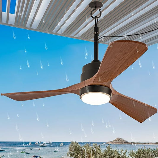 42 inch Gazebo Ceiling Fans Outdoor Hanging Waterproof, Wet Rated Oudoor Ceiling Fans for Patios with Light, 6 Speed Remote, Plug in Cord Outlet Hook for Outside Porch, Pergola, Garage-Wulnut