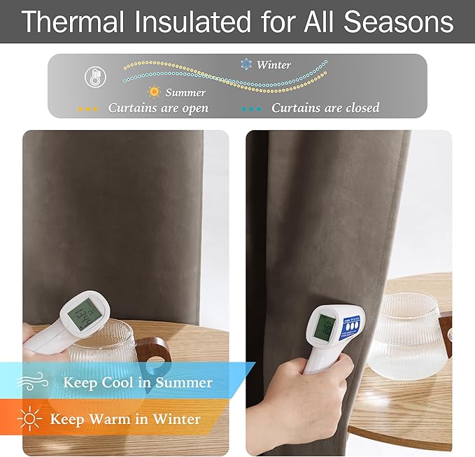 StangH Velvet Blackout Curtains 90 inches Long Luxury Taupe Thermal Insulated Noise Reducing Thick Panels Back Tab Hook Belt Track System Curtains for Bedroom, W52 x L90, 2 Panels