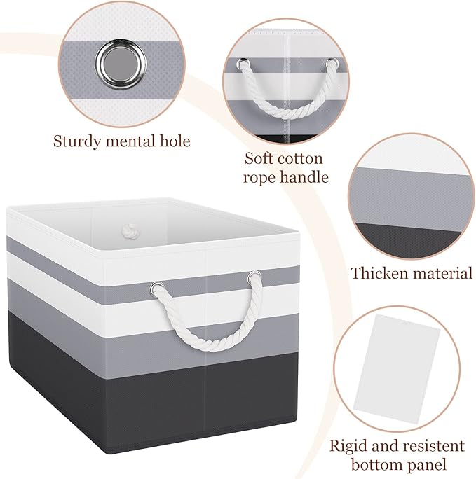 Fab totes Storage Bins [2-Pack], Foldable Storage Baskets for Organizing Toys, Books, Shelves, Closet, Large Storage Box with Rope Handles, Sturdy Organizer Bins,Gradient Grey