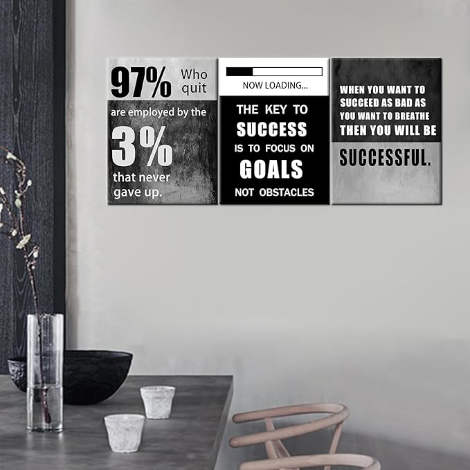 QYHART Motivational Poster Success Inspirational Canvas Art Paintings 3 Pieces Picture Artwork Living Room Prints Wall Decor Decoration Wooden Framed Ready to Hang [36''Wx 16''H]