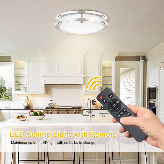 Kalium LED Ceiling Light with Remote 16 Inch Flush Mount Ceiling Light Fixture, 32W 3000K-6000K Adjustable Color Temperature, Dimmable Lighting Fixtures for Kitchen Bedroom Hardwired Installation
