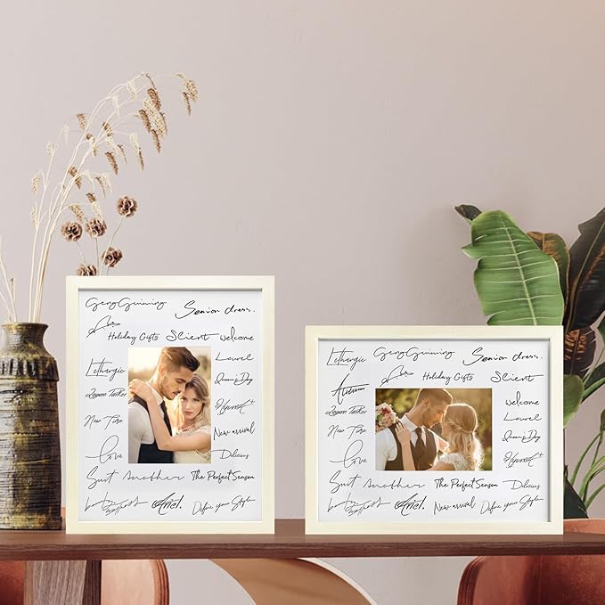 Egofine 11x14 Picture Frames Set of 4, Made of Solid Wood Covered by Plexiglass 5x7 and 8x10 with Mat or 11x14 without Mat, for Table Top Display and Wall Mounting Photo Frame Beige