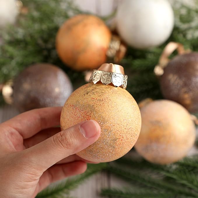 12 Pcs Neutral Textured Christmas Ball Ornaments 2.36'' Vintage Christmas Tree Decor Modern Rustic Brown Ornaments with Loop Shatterproof Hanging Ball for Xmas Farmhouse Decor (Light Brown)