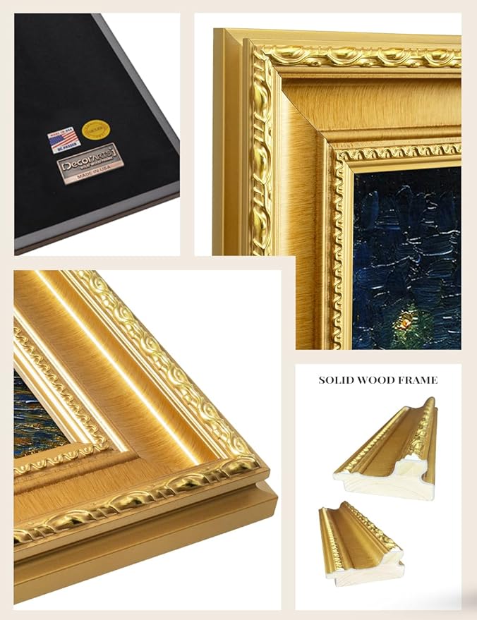 DECORARTS - Starry Night Over the Rhone by Vincent Van Gogh. Giclee Print on Acid-Free Canvas in Gold Solid Wood Frame. Picture Size: 20x16, Total Size: 24.75x20.75, Made in USA