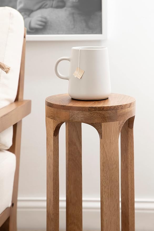 Kate and Laurel Dahl Wooden Round Drink Table; 8 x 23; Natural Brown; Transitional Boho Circle Wood Accent Pedestal Table for Living Room Plant Stand or Small Bedroom Nightstand