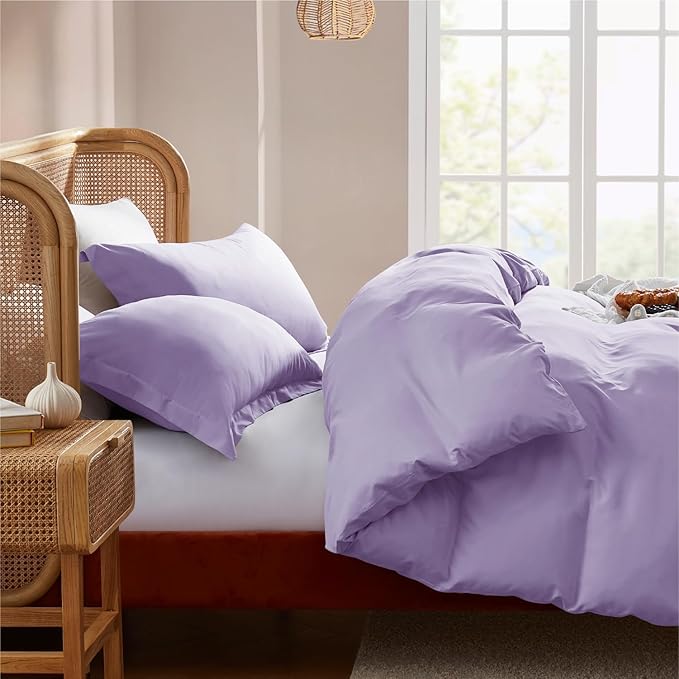 Nestl Twin Duvet Cover Set with Comforter Insert - Lavender 3 Piece 68x90 Duvet Cover & 1 Pillow Sham with White Quilted Down Alternative Comforter, Ultra Soft, All Season