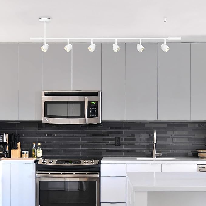 GLOBE Electric 64000054 6-Light Adjustable Height Track Lighting, Matte White, Pivoting Shades, GU10 Base, Minimalist Ceiling Light for Kitchen or Dining Room, Dimmer Switch Compatible