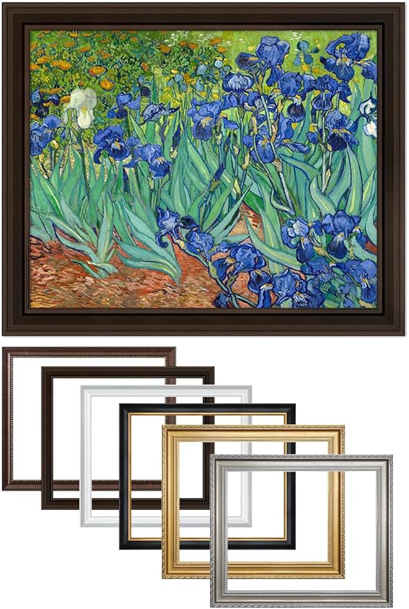 DECORARTS - Irises in the Garden - Vincent Van Gogh Giclee Prints w/Antique Brown Frame for Wall Decor. Picture Size: 20x16, Total Size w/Frame: 23x19