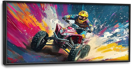 Flintis Large Kart Racing Framed Wall Art Racing Car Pictures Wall Decor Abstract Colorful Race Car Canvas Painting Print Artworks Decor Framed for Living Room Bathroom Master Bedroom 60L X 30W