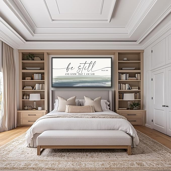 Flintis Large Christian Wall Art Be Still and Know That I Am God Sign Pictures Wall Decor Bible Verse Canvas Painting Print Artworks Framed for Living Room Bathroom Master Bedroom Office 60L x 30W