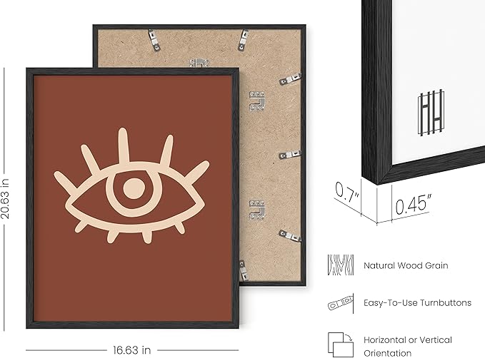 HAUS AND HUES Boho Posters Mid Century Modern Wall Decor - Abstract Art Prints Midcentury Modern Decor Boho Wall Decor Minimalist Dark Clay Eye with Eye Lashes (16x20 Framed Black)