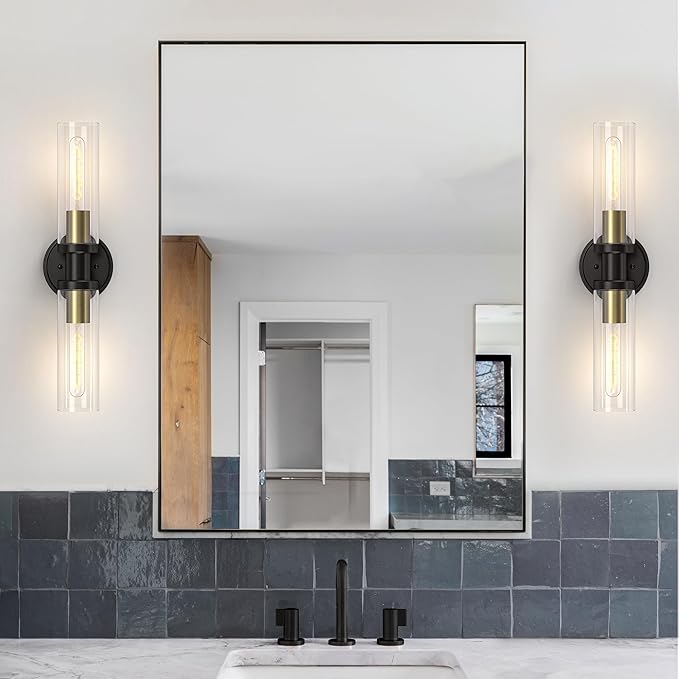 Espird Wall Sconces Set of Two Black & Gold, Bathroom Light Fixtures 2-Light,Bathroom Vanity Lights Over Mirror, Industrial Lighting, Modern Brushed Brass Vanity Lighting Fixtures