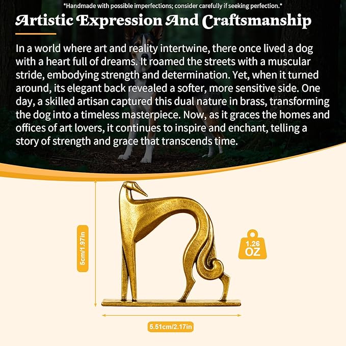 Retro Handcrafted Cubist Artistic Dog Sculpture - 100% Solid Brass Muscular line Front and Elegant Back Design | Collectible Modern Art Decoration | Finishing Touch for Home and Office Scenes