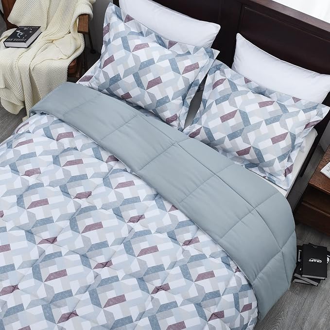 Basic Beyond King Size Comforter Set - Printed Geometry Pattern Comforter Set King Size,Lightweight Down Alternative Bed Comforter King Set(Geometry,King)