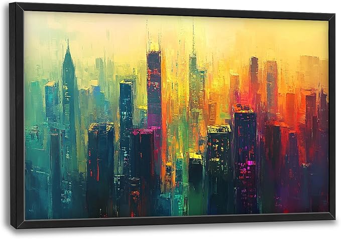 Framed Large Wall Art for Living Room, New York City Canvas Wall Decor, Large Cityscape Picture Framed Painting, Modern Artwork for Bedroom Office 36L'' × 24W''