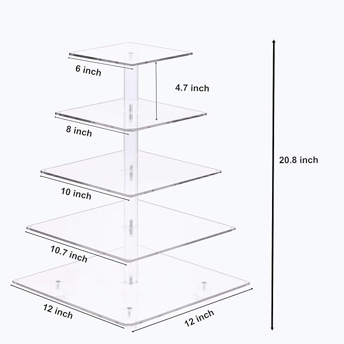 YestBuy Cupcake Stand – 5 Tier Premium Cupcake Holder – Acrylic Cupcake Tower Display – Cady Bar Party Décor –Acrylic Display for Pastry + LED Light String – Ideal for Weddings, Birthday (Pink)