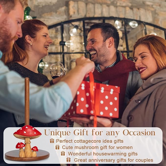 Mushroom Paper Towel Holder - Cottagecore Decor Mushroom Kitchen Home Cottagecore Accessories Cute Stuff, Unique Wood Paper Towel Holder Stand Kitchen Countertop 12.5×7 in