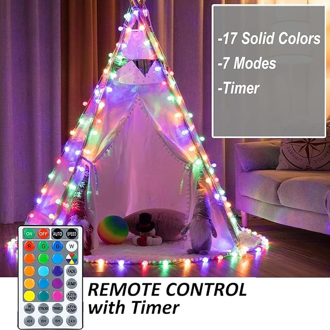 Mocalido 20ft Color Changing Globe String Lights Indoor, Hanging Colored Lights for Bedroom 30 LED USB Powered with Remote, Fairy Lights Classroom, Camping Tent Decor