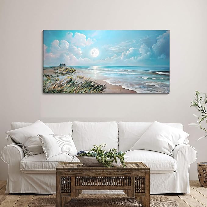 YCPRIMER Ocean Sand Wall Art Sea Beach Picture Tropical Beach Painting Modern Blue Artwork Sunset for Living Room Bedroom Dinning Room Home Office Wall Decor