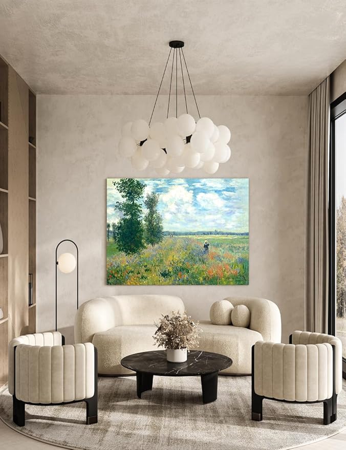 DECORARTS - Poppy Fields near Argenteuil by Claude Monet, Museum-Quality Giclee Canvas Print, Wall Art Reproduction, 40" W x 30" H, Made in USA