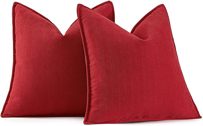 MIULEE Pack of 2 Red Decorative Pillow Covers 24x24 Inch Soft Chenille Luxurious Couch Throw Pillows Farmhouse Cushion Covers Euro Shams with Elegant Design for Sofa Bedroom Living Room Home Decor