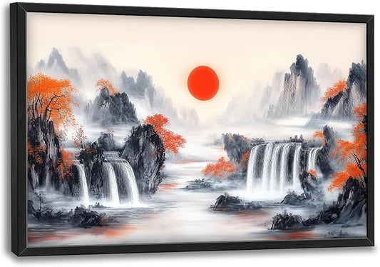 Lovira Japanese Mountain Landscape Large Wall Art Japan Canvas Wall Decor Pictures Prints Painting Framed Artwork for Living Room Bedroom Bathroom Kitchen Office 24"x36"