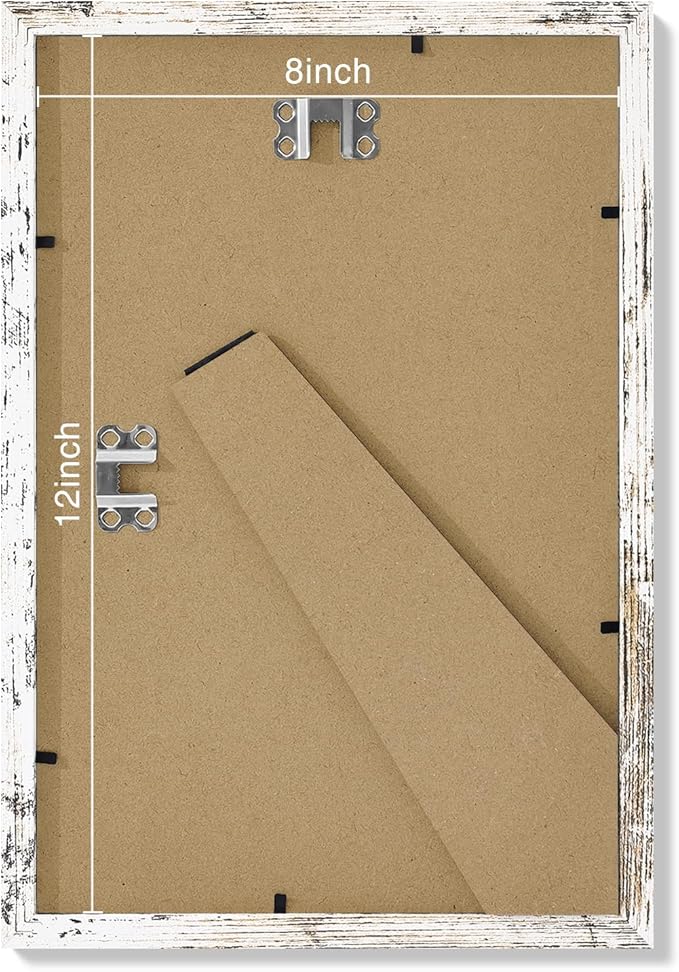 Vittanly 8x12 Picture Frames Set of 9, Shatter Resistant Plexiglass, Display 6x8 Pictures with Mat or 8x12 without Mat, Photo Frames for Wall or Tabletop, Engineered Wood, Distressed White