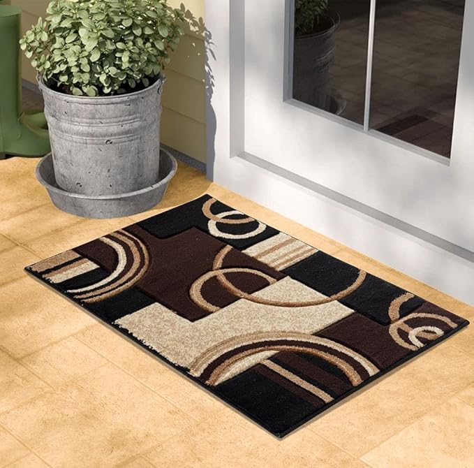GLORY RUGS Area Rug 2x3 Door Mat Brown Geometric Soft Floor Carpet with Premium Fluffy Texture for Indoor Living Dining Room and Bedroom Area
