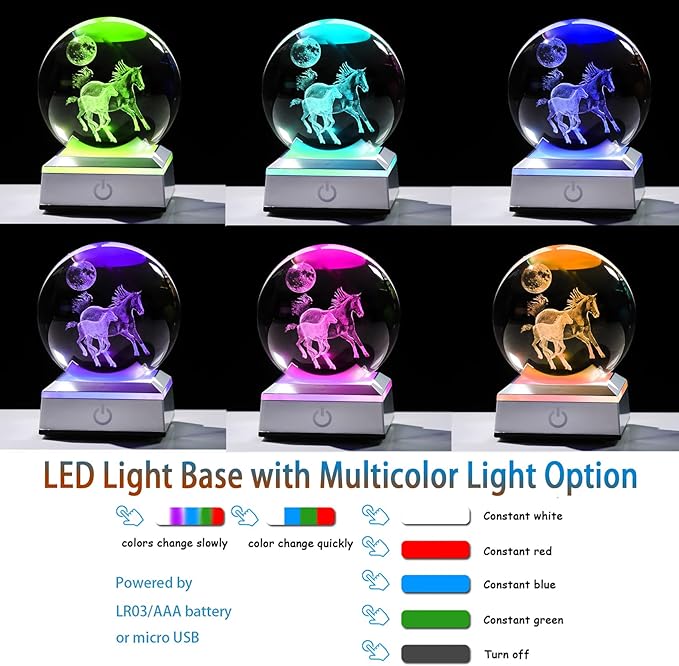 Ornalrist 3D Crystal Ball Engraved Mom and Baby Horse with Multicolor LED Light Base - Horse Lovers Gifts Home Decor
