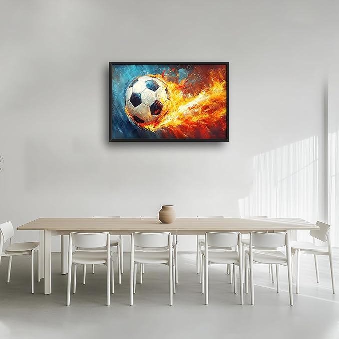 Olivine Sports Wall Art, Soccer Wall Decor, Abstract Football Canvas Prints Painting, Framed Artwork for Bathroom Bedroom Living Room Office Home Gym Decoration 36"x24"