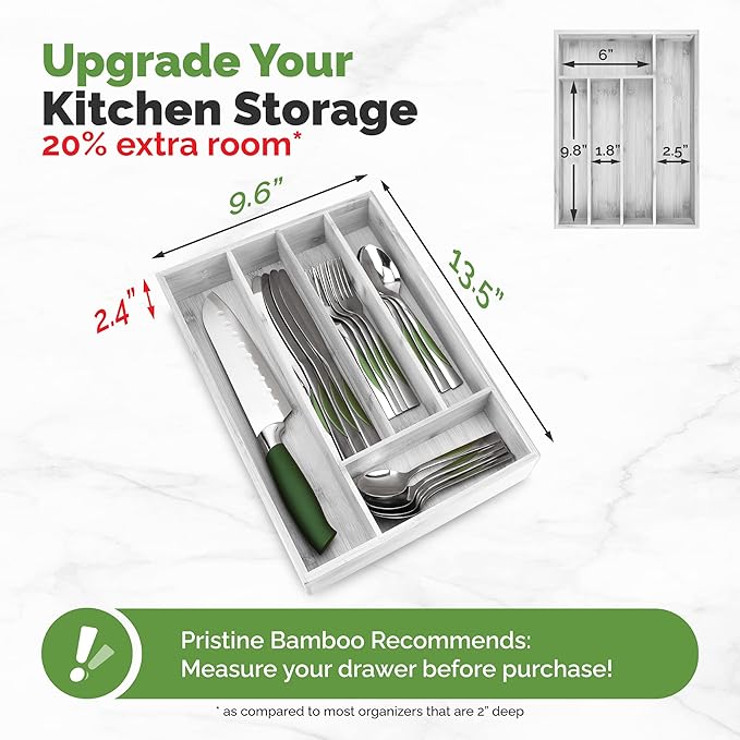Kitchen Drawer Organizer - Drawer Utensil Organizer and Cutlery Tray - Flatware and Silverware Holder (5-Slots, White)