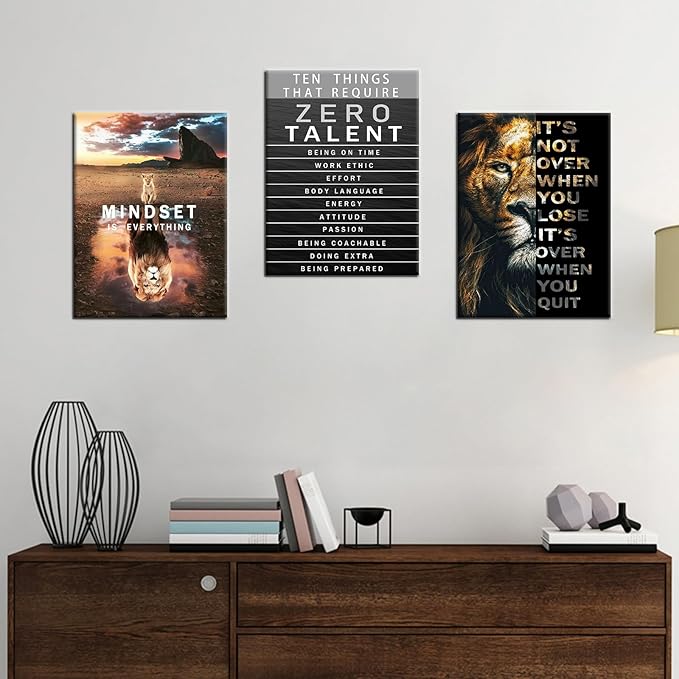 Motivational Quotes Wall Art Lion Canvas Office Inspirational Wall Decor Zero Talent Poster Animal Picture Print Painting Artwork for Home Living Room Bedroom Office Decor Ready to Hang [36''Wx 16''H]