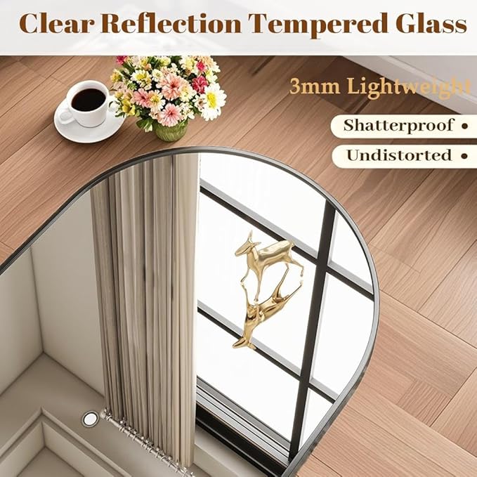 Wall Mounted Mirror, 24"x36" Arched Wall Bathroom Mirror, Black Vanity Wall Mirror with Metal Frame, Modern & Contemporary Arch Top Wall Mirror for Bedroom, Entryway, Living Room, Black