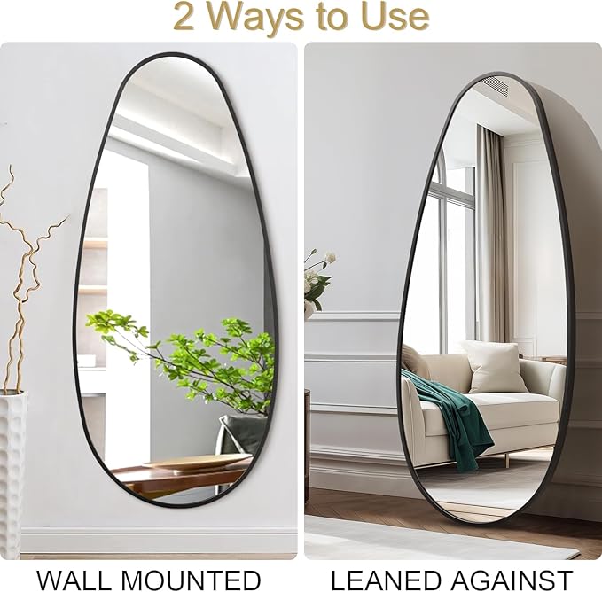 JJUUYOU Irregular Wall Mirror Black Metal Framed Decorative Asymmetrical Bathroom Mirrors Large 39" X 18" for Living Room Bedroom Entryway Hanging Home Decor