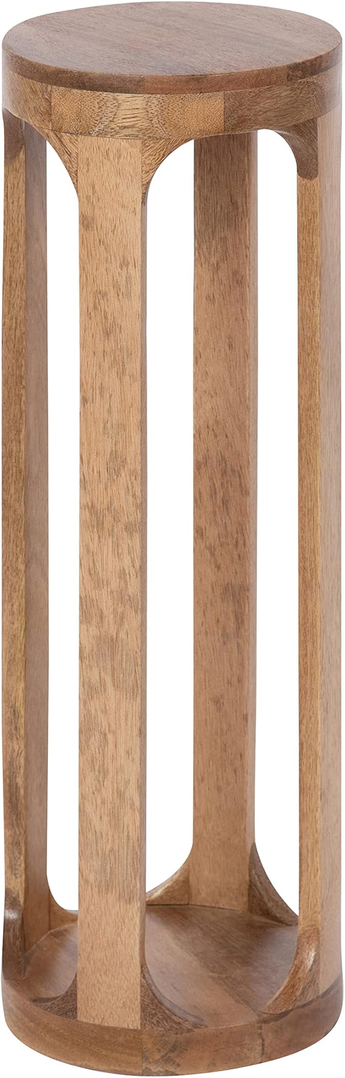 Kate and Laurel Dahl Wooden Round Drink Table; 8 x 23; Natural Brown; Transitional Boho Circle Wood Accent Pedestal Table for Living Room Plant Stand or Small Bedroom Nightstand