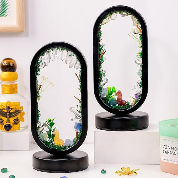 Runyangshi Natural Crystal Night Light LED Bedroom Living Room Night Lamp Oval Quartz Lamp USB Power Bionic Botanical Forest Style Tri-Color Adjustable Ambient Lighting Home Decoration Christmas Gift