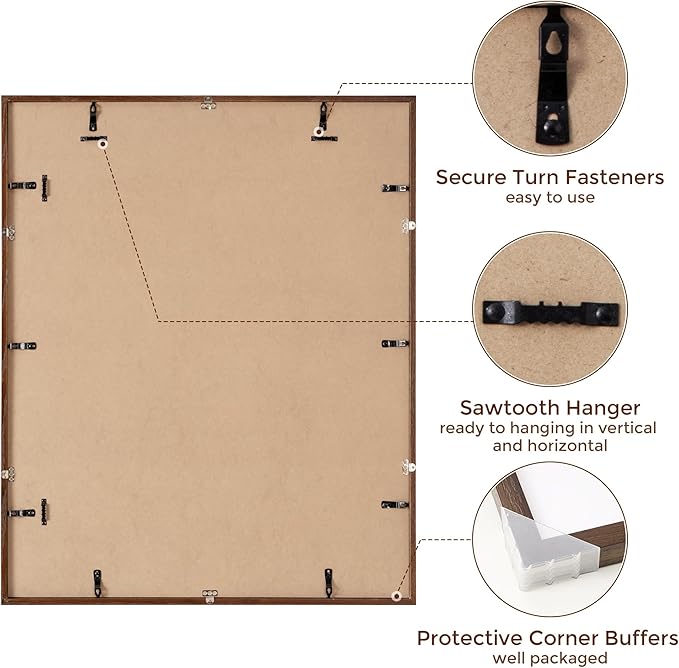 Oak Wood Frame 26x32 with Tempered Real Glass and Mat for 22x28 (Walnut Color, 1 Pack)