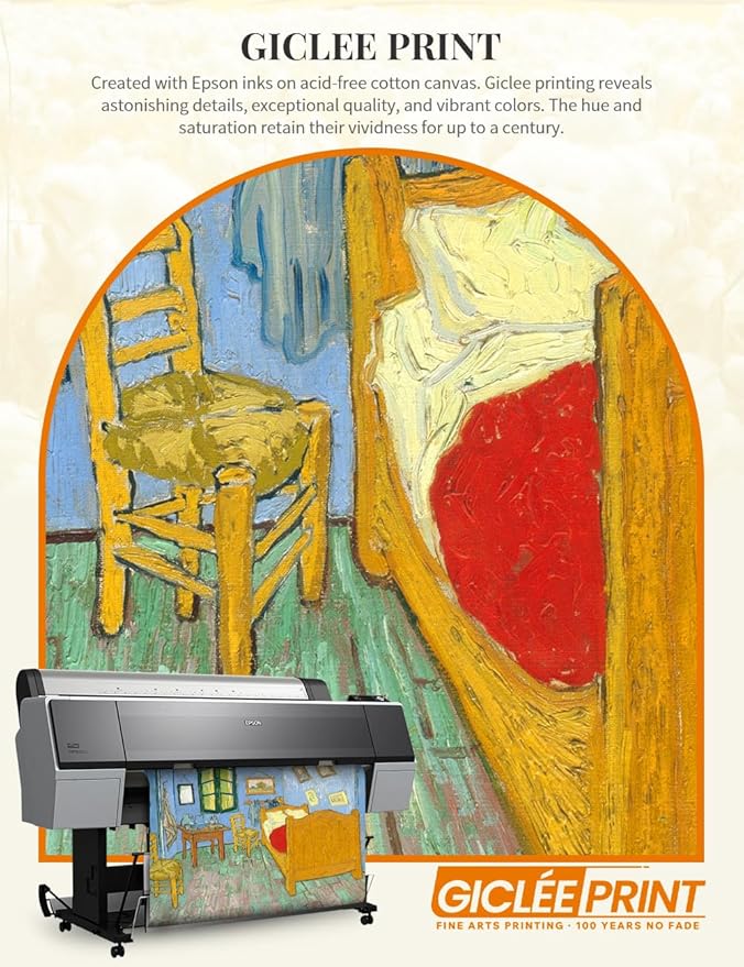 DECORARTS - Bedroom in Arles (Third Version) by Vincent Van Gogh, Large Giclee Canvas Print with Solid Wood Frame, Oversized Wall Art Decor