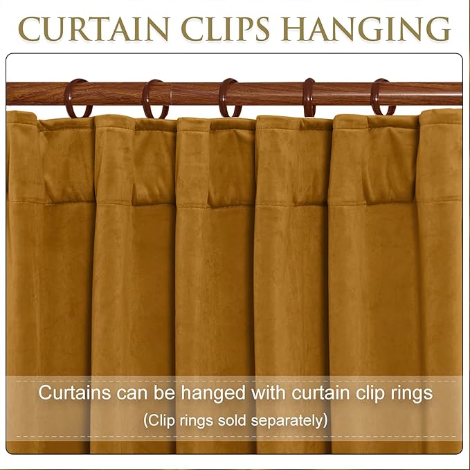 StangH Mustard Gold Curtains 108 inches - Velvet Room Darkening Bedroom Curtains Thermal Insulated Kids Room Privacy Drapes Rod Pocket & Back Tab Top Curtain for Home Theater, W52 x L108, 2 Panels