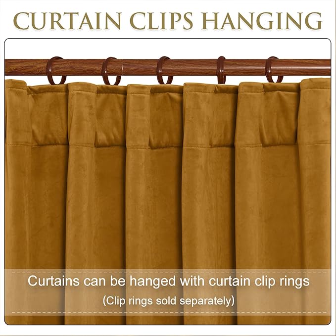 StangH 120 inches Long Velvet Curtains - Mustard Gold Blackout Drapes for Bedroom Luxury Home Decoration for Room Dividers Thermal Privacy Curtains for Dining/Drawing Room, W52 x L120, 2 Panels