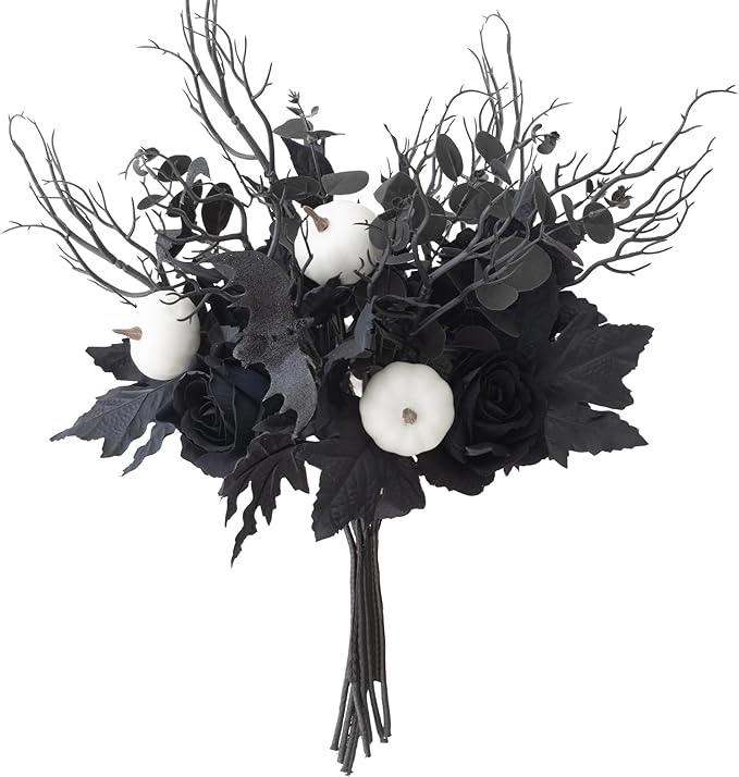 MISSPIN 10 PCS 18 inch Black Fall Decor Bouquets, Fall Decorations Indoor Outdoor Halloween Thanksgiving Farmhouse Arrangement for Front Door Wedding Centerpieces in Autumn (Maple Leaf Pumpkin)