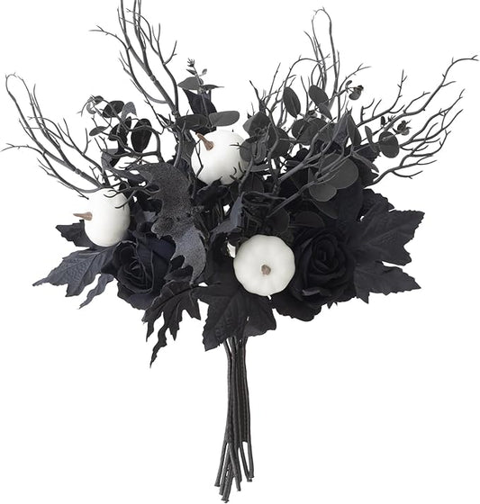 MISSPIN 10 PCS 18 inch Black Fall Decor Bouquets, Fall Decorations Indoor Outdoor Halloween Thanksgiving Farmhouse Arrangement for Front Door Wedding Centerpieces in Autumn (Maple Leaf Pumpkin)