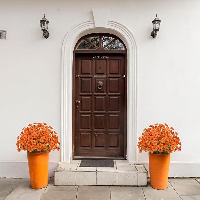 21 Bundles Outdoor Artificial Flowers UV Resistant Fake Silk Flowers No Fade Faux Plastic Plants Garden Porch Window Box Decoration(Autumn Orange)