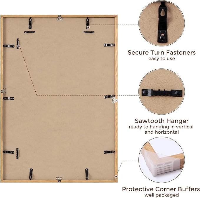 Natural Oak 18x26 Matted Frame with Real Glass for 14x22, Home Decor (1 Pack)