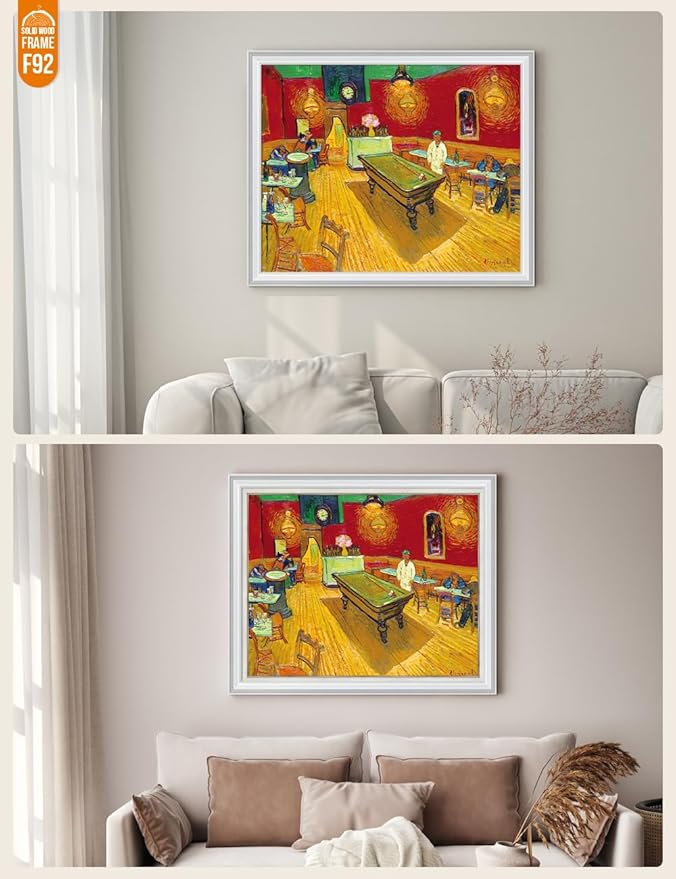 DECORARTS - The Night Cafe in the Place Lamartine in Arles, Vincent Van Gogh Art Reproduction. Acid Free Cotton Canvas Giclee Print w/Bronze Frame&Mat for Wall Decor.
