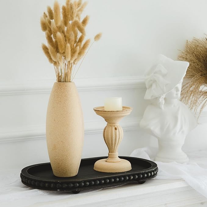 HPC Decor 15in Oval Tray for Home Decor - Black Wood Beaded Tray - Decorative Serving Tray,Rustic Farmhouse Wooden Trays for Vintage Centerpiece,Kitchen Counter,Living Room Decor,Coffee Table Decor.