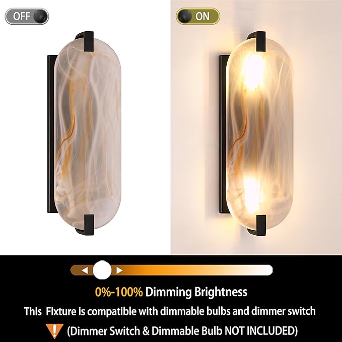 2 Pack 2 Light Oval Red Frosted Glass Bathroom Wall Sconce Modern Concise Style Wall Light Fixture,Black Finish for Bedroom Hallway Bedside